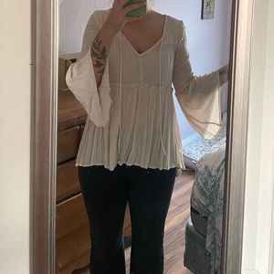 Bell sleeve boho hippie peasant top